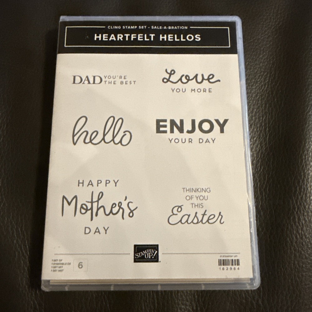 Stampin' Up HEARTFELT HELLOS Cling Stamp Set 6 Pieces #162964 Unused